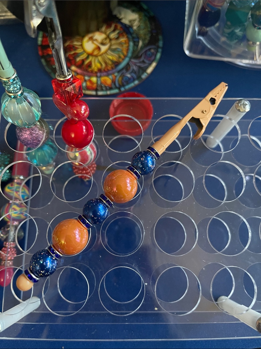 Hand Crafted blue and orange beaded smoking clip! Straight outta Denver